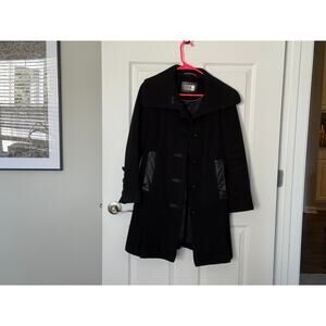 Mackage (Size Small) Coat Womens Black Wool Blend Leather Trim Longline Overcoat